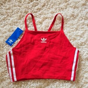 Adidas Red Crop Top with White Stripes size small